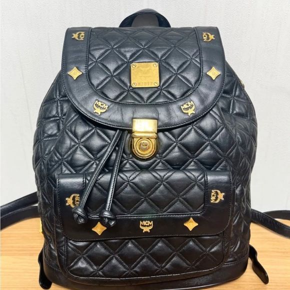 MCM Bags Authentic Mcm Black Leather Quilted Backpack Poshmark